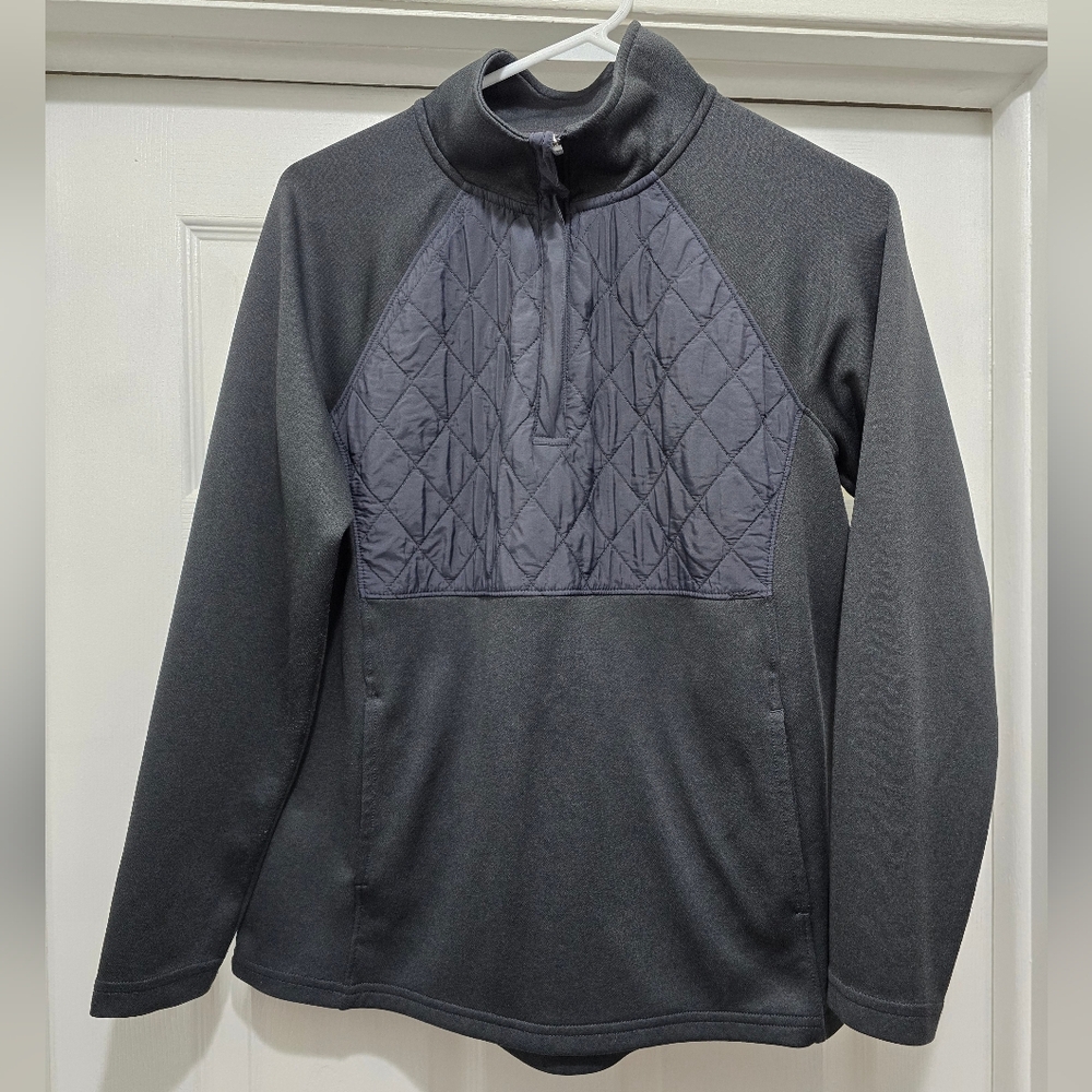 Avia Womens Dark Gray Quilted-Panel Half-Zip Performance Pullover